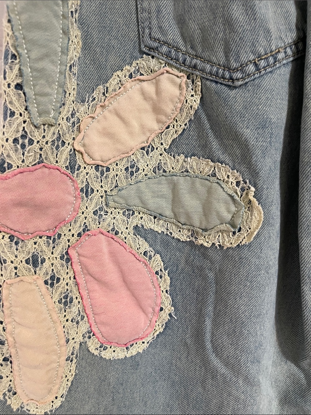 Oli & Hali XL Light Wash Wide-Leg Jeans with Pink & Cream Floral Appliqué - Picture 7 of 9